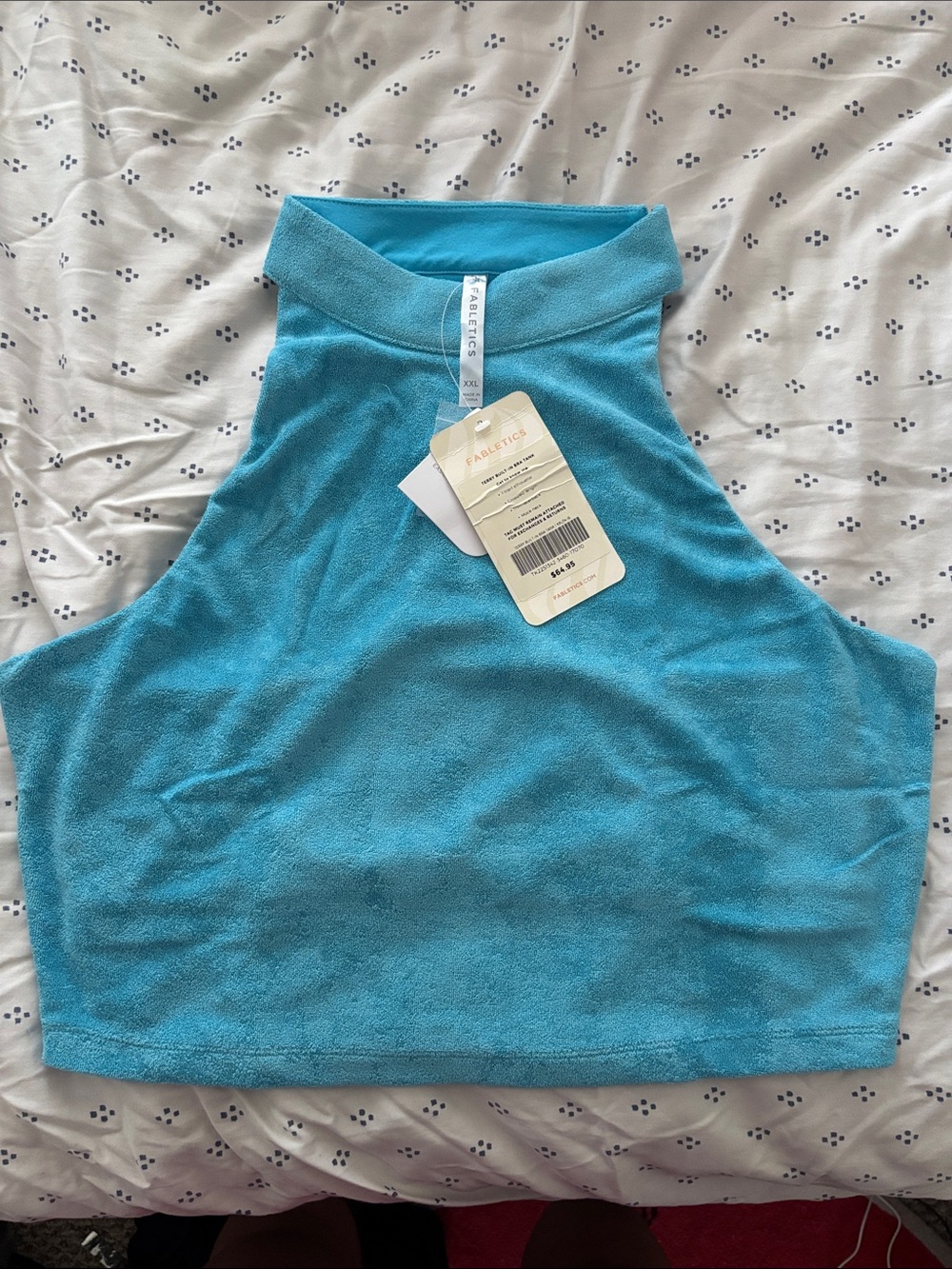 Fabletics Aqua Blue Terrycloth Built In Bra Crop Tank size XXL